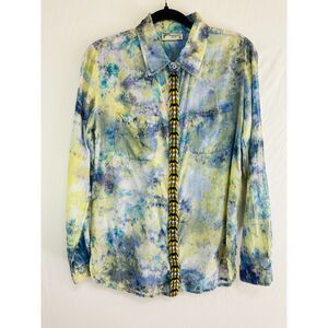 Magazine Womens Lightweight Watercolor Design Blouse with Embroidery Detail Sz S